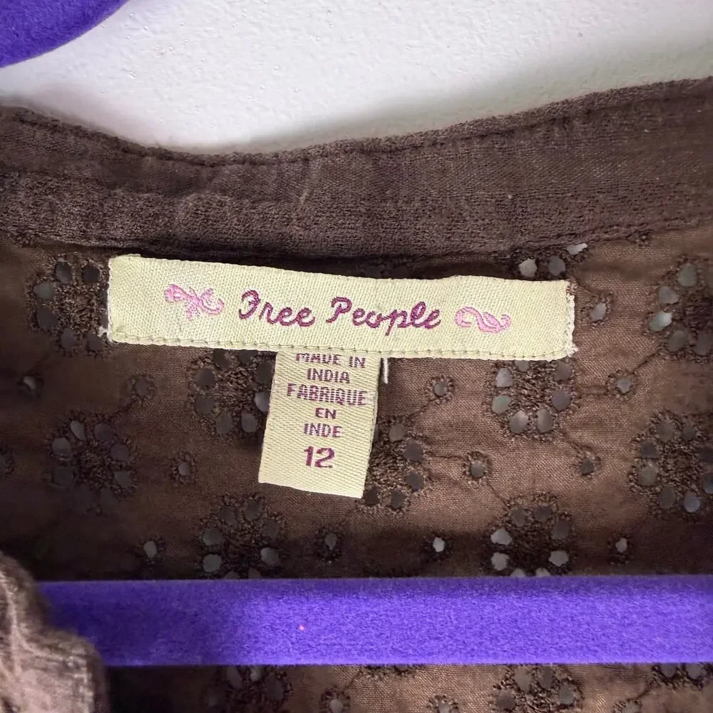 Vintage Free People long sleeve brown peasant top size 12